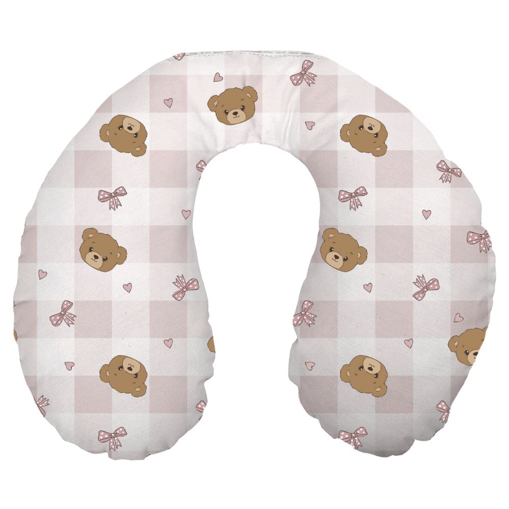 Almofada Apoio de Pescoço Toque Aveludado Havan Baby - Urso Rosa