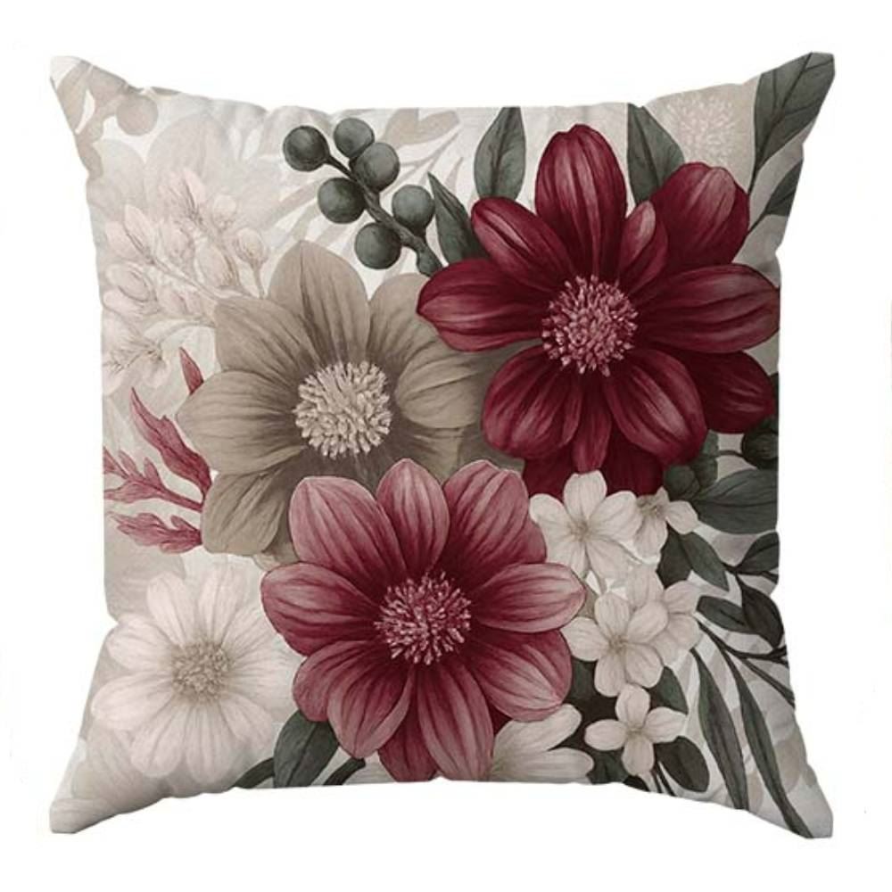 Almofada Veludo Estampado 48X48cm Havan Casa - Flores Bordô