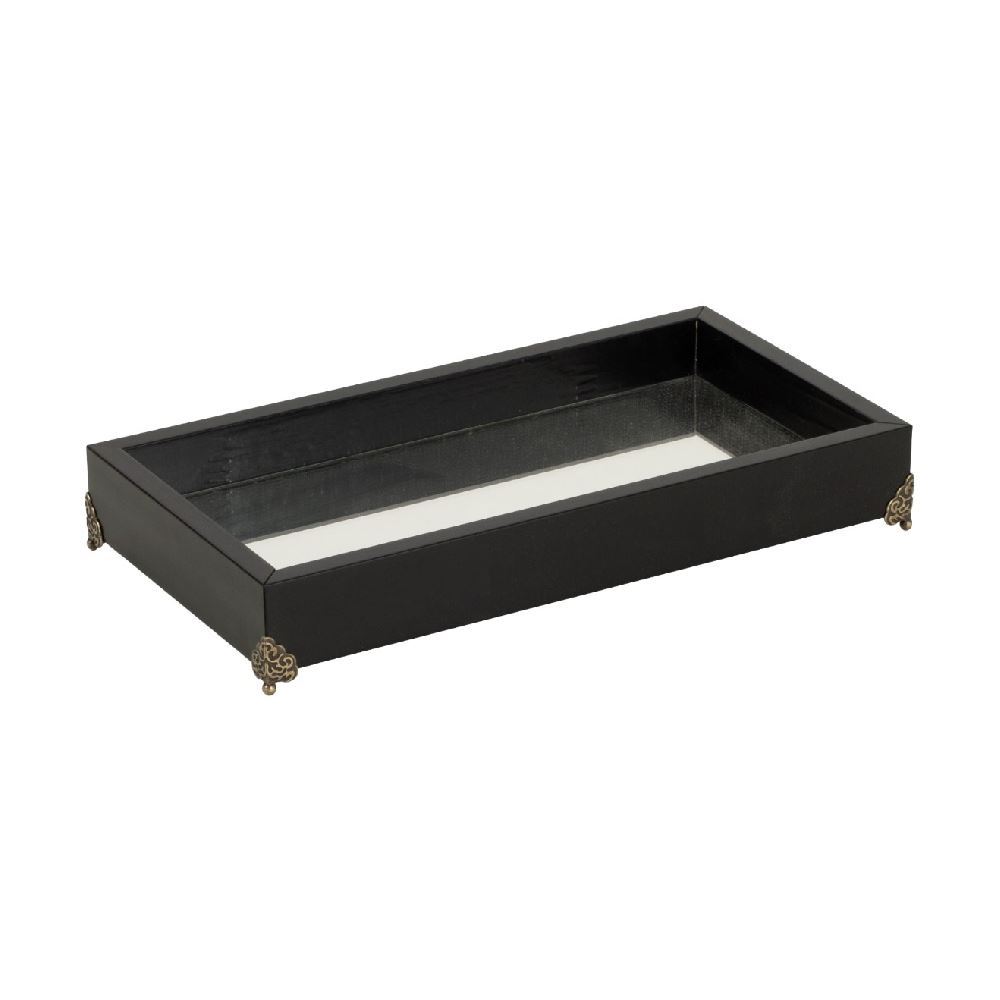Bandeja Decorativa Espelhada Com Pé Bw Quadros 31Cm - Preto 