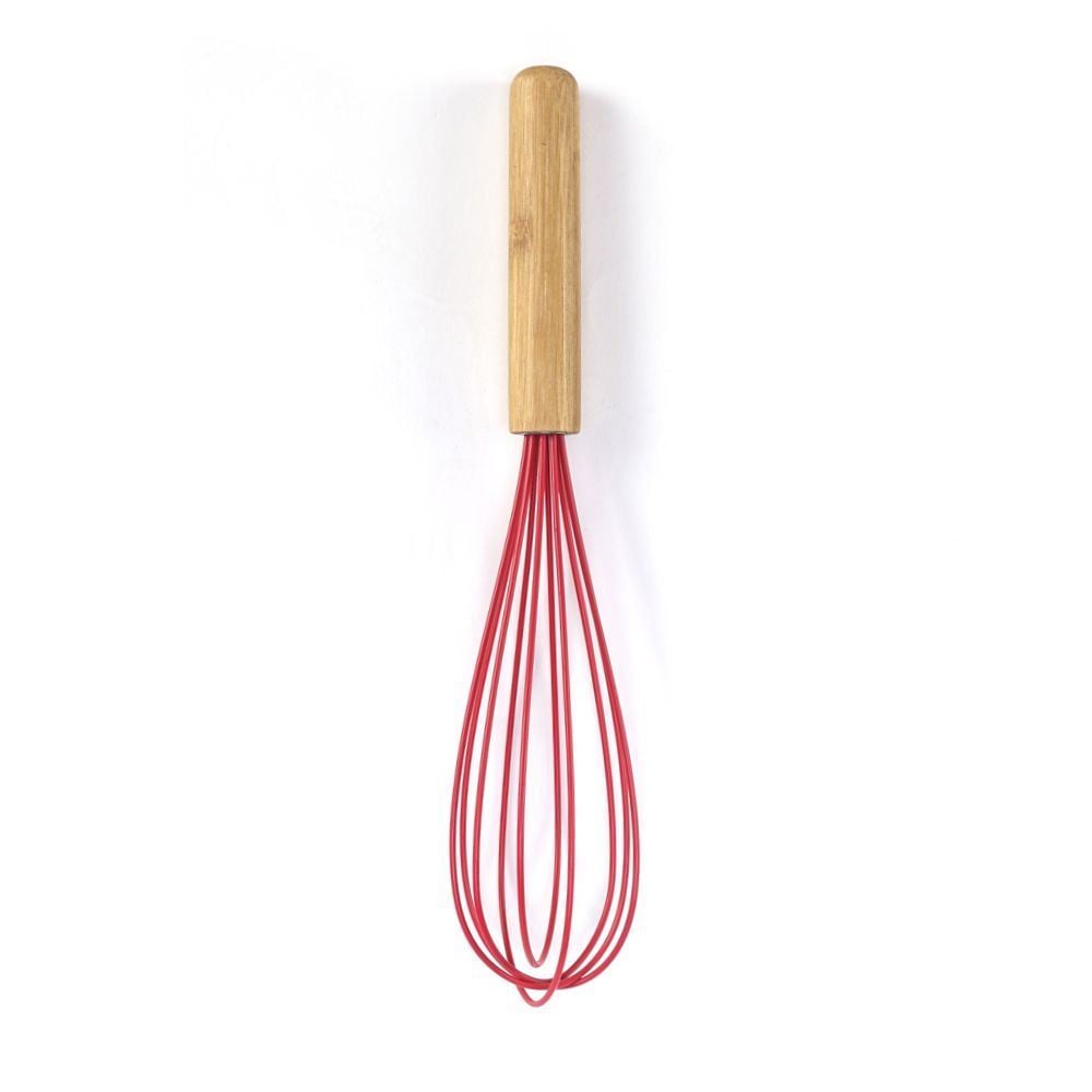 Batedor Fouet de Silicone com Cabo de Bambu Havan Casa - Vermelho