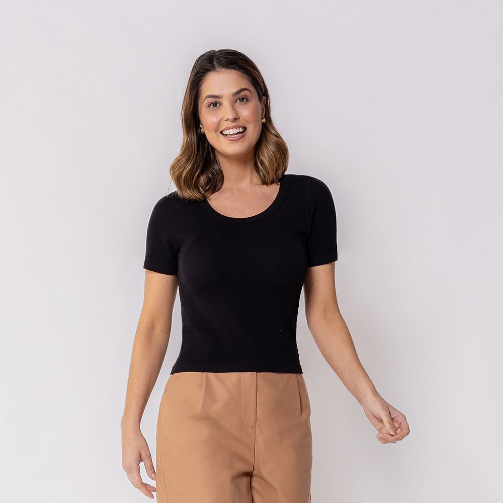 Blusa Feminina Canelada Sem Costura Patricia Foster Preto