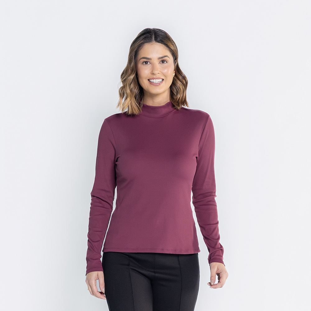 Blusa Feminina Com Gola Alta Canelada Patricia Foster Vinho