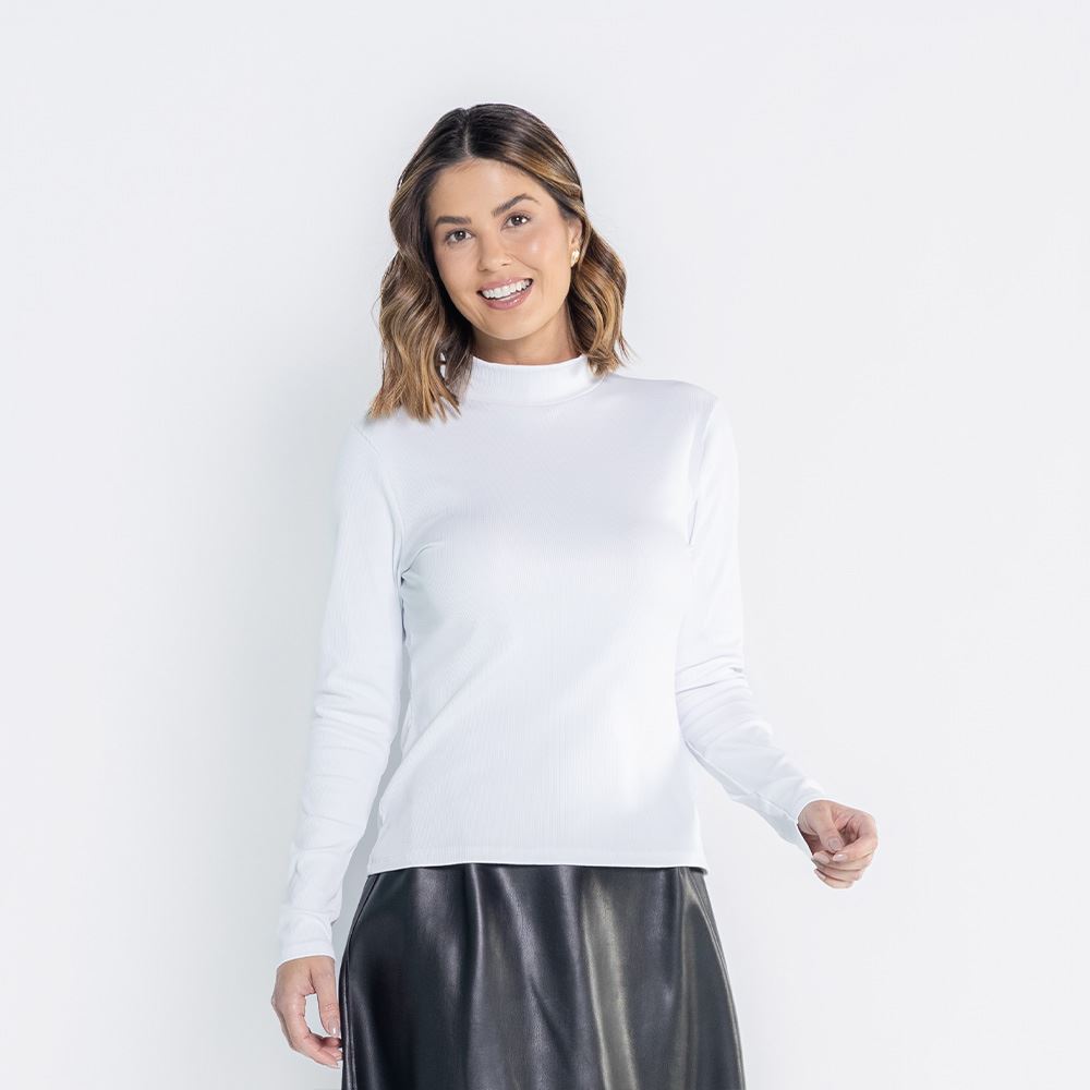 Blusa Feminina Com Gola Alta Canelada Patricia Foster Branco