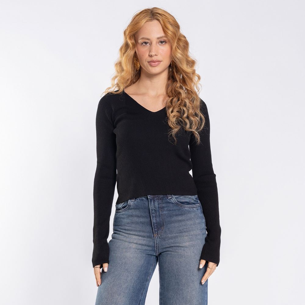 Blusa Feminina De Tricot Manga Longa Boby Blues Preto