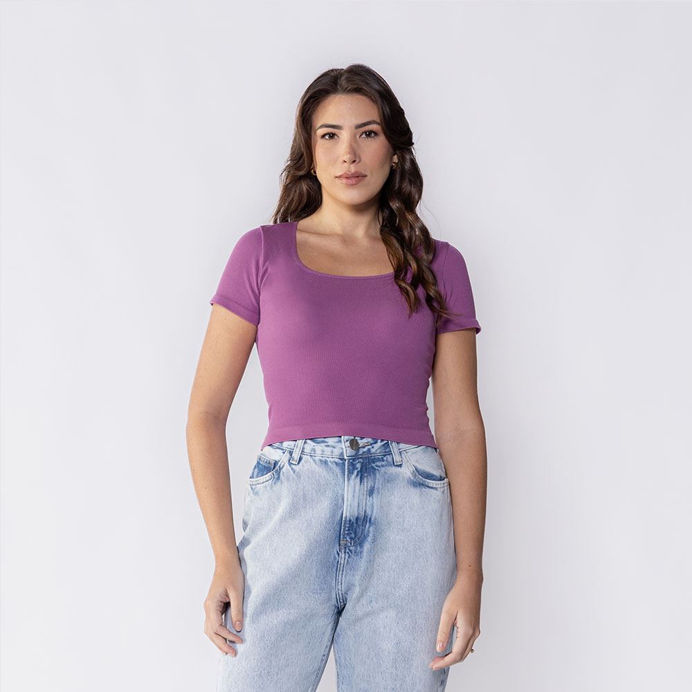 Blusa Feminina Manga Curta Canelada Boby Blues Orquidea