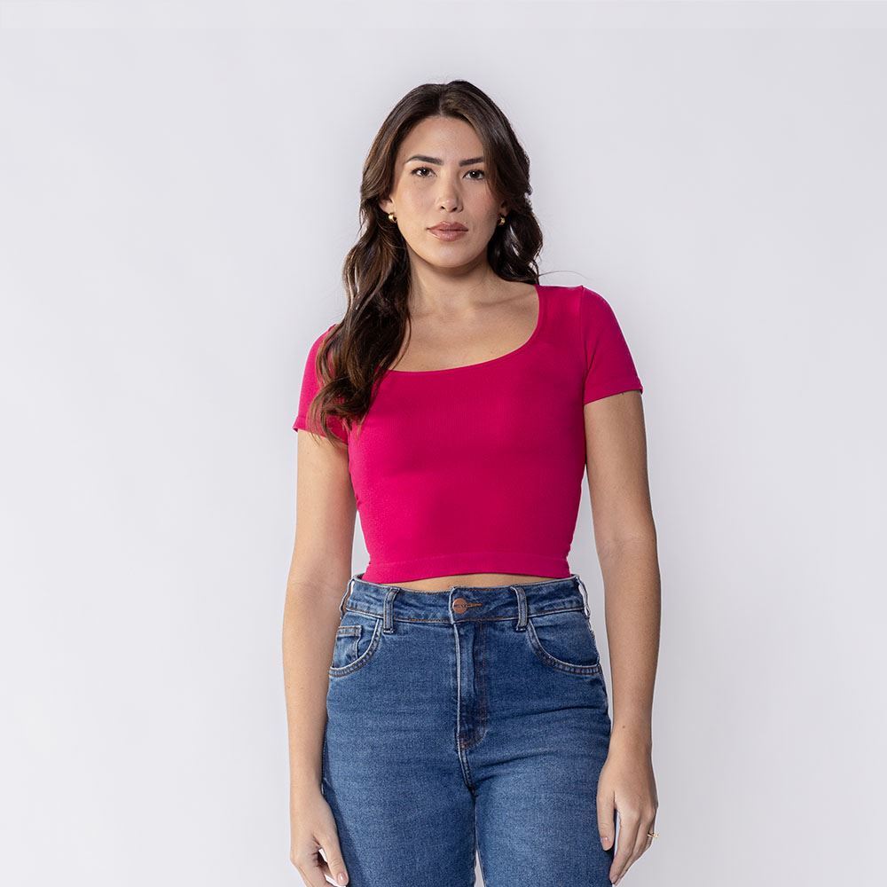 Blusa Feminina Manga Curta Canelada Boby Blues Rosa Drama