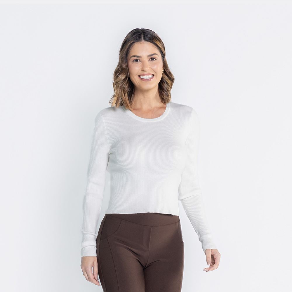 Blusa Feminina Manga Longa Canelada Boby Blues Branco