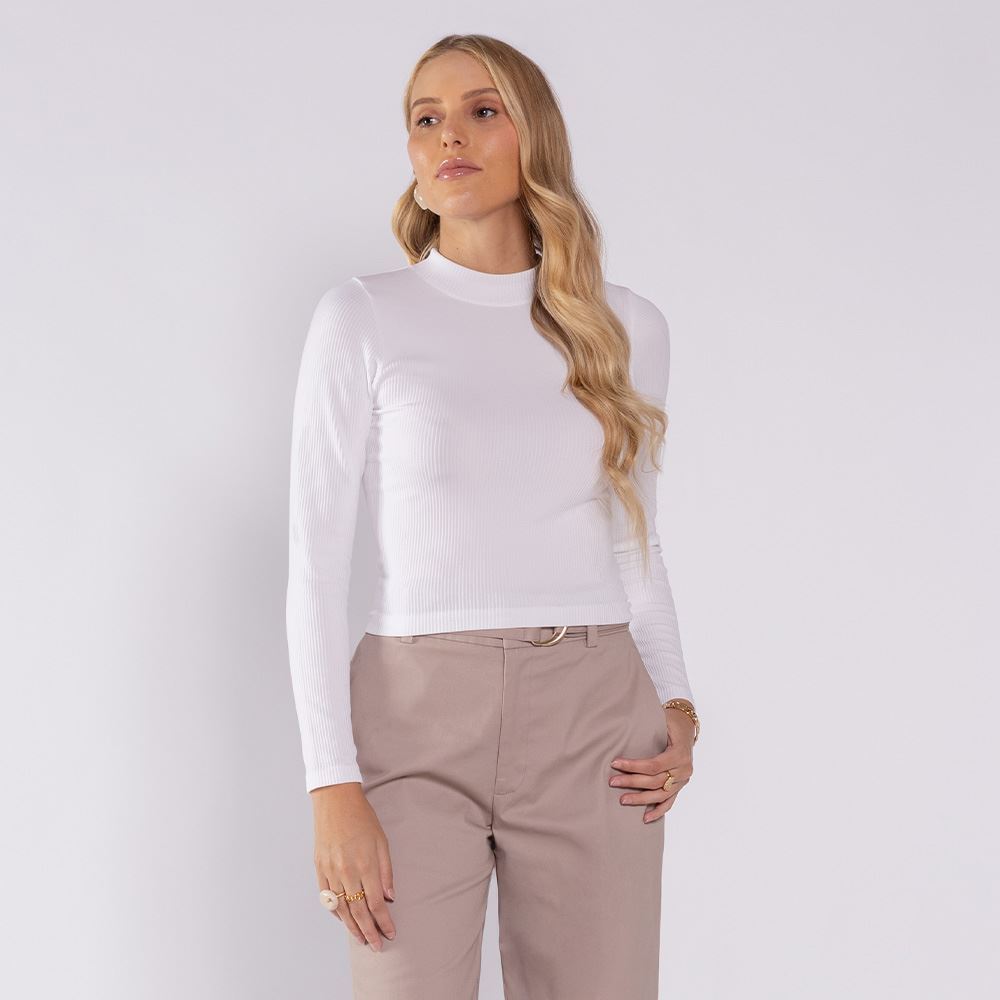 Blusa Feminina Manga Longa Sem Costura Boby Blues Branco