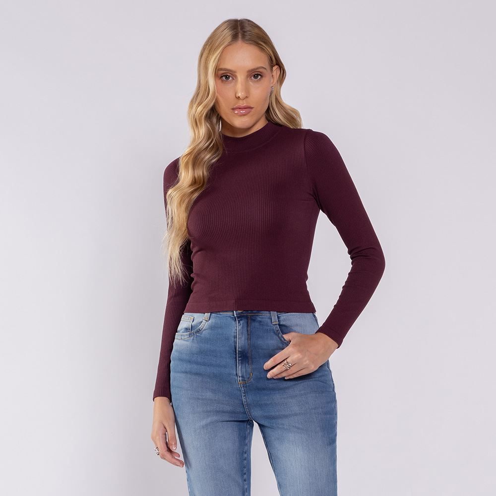 Blusa Feminina Manga Longa Sem Costura Boby Blues Bordo