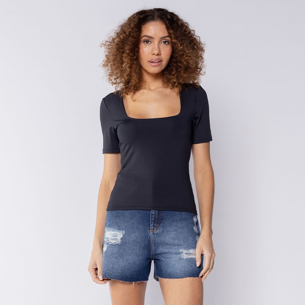Blusa Feminina Em Poliamida Patricia Foster Preto