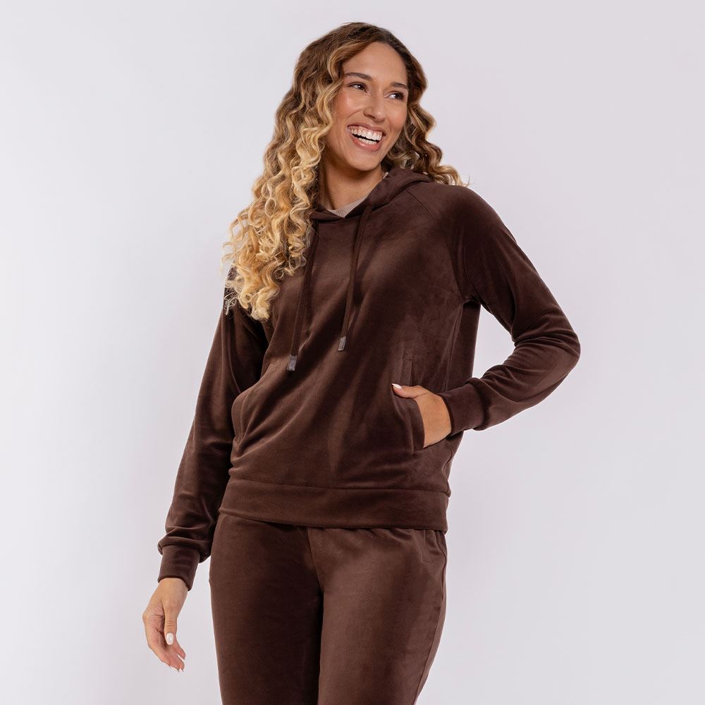 Blusão Feminino Esportivo Em Plush Com Capuz Scream Marrom