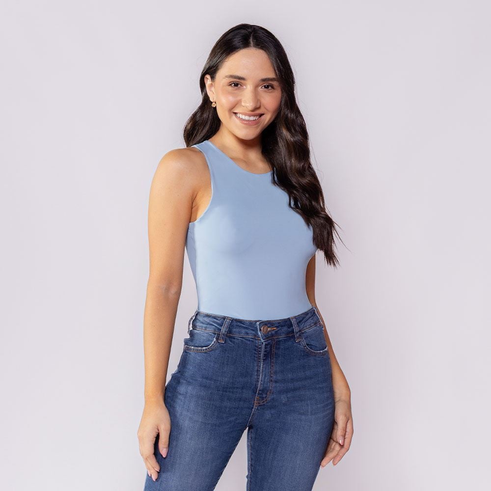 Body Feminino Básico De Microfibra Patricia Foster Azul