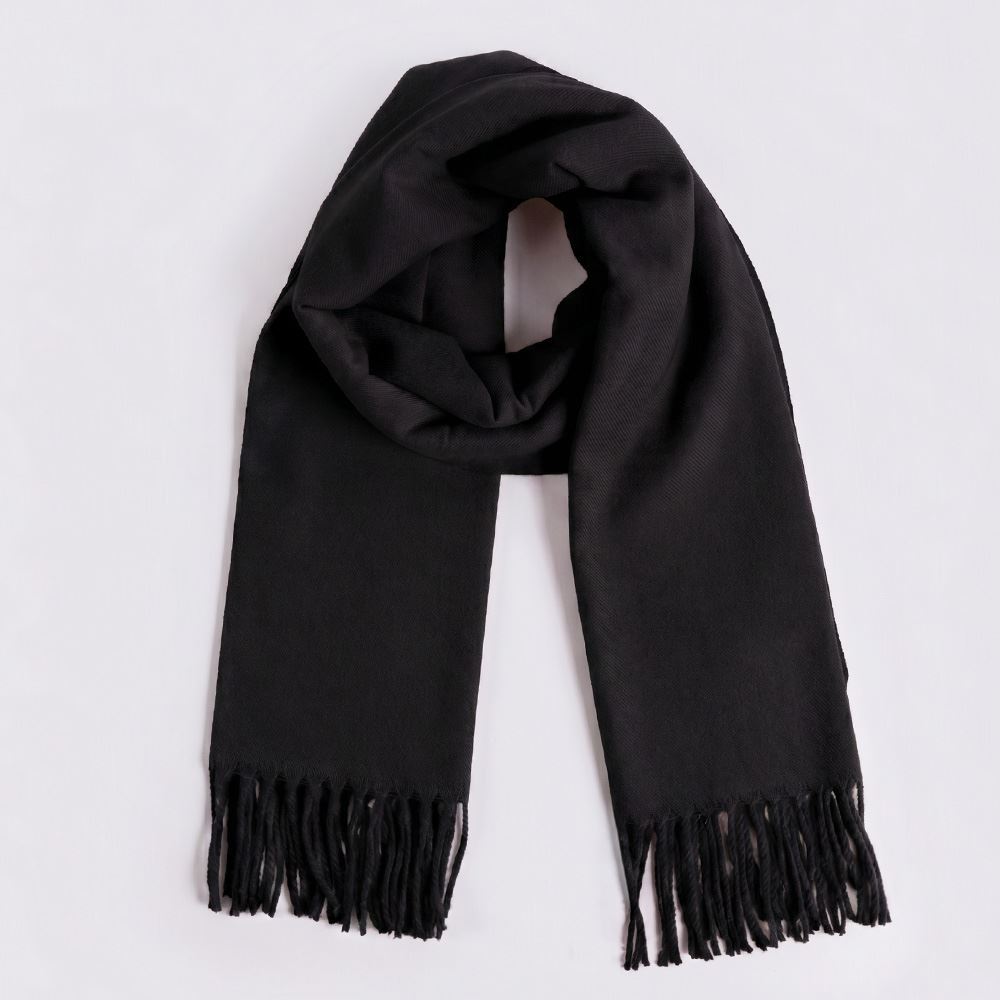 Cachecol Feminino Liso Com Franja De Tricot Boby Blues Preto