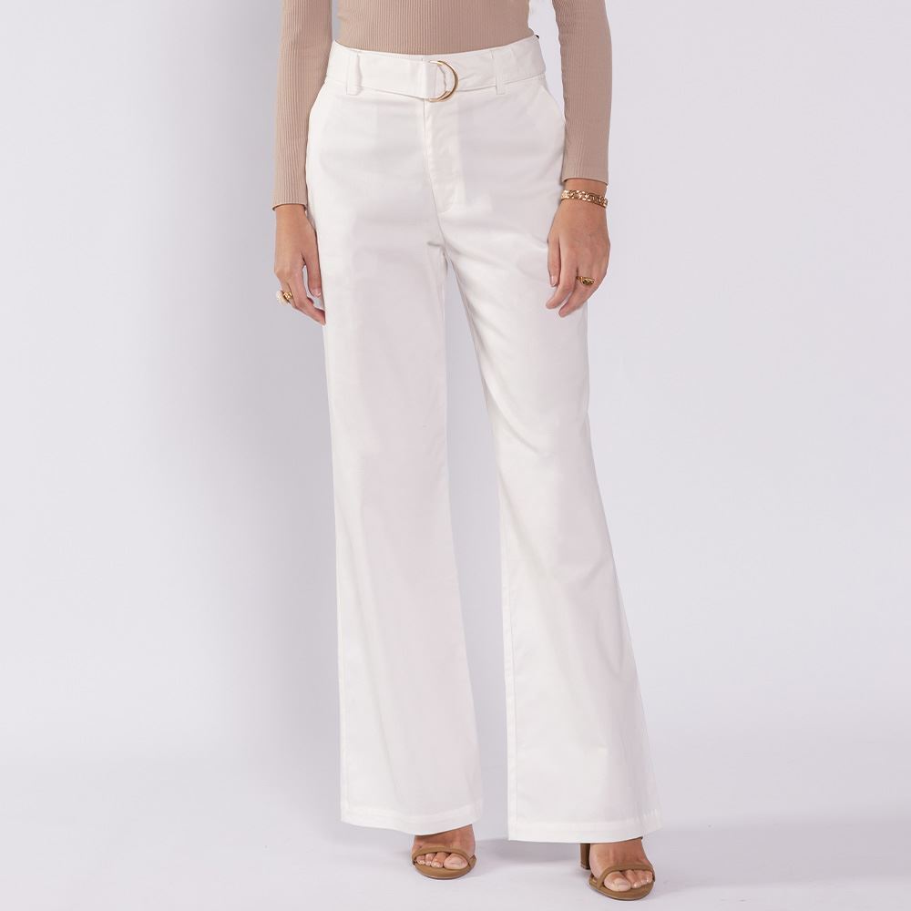 Calça Feminina Alfaiataria Wide Leg Boby Blues Off White