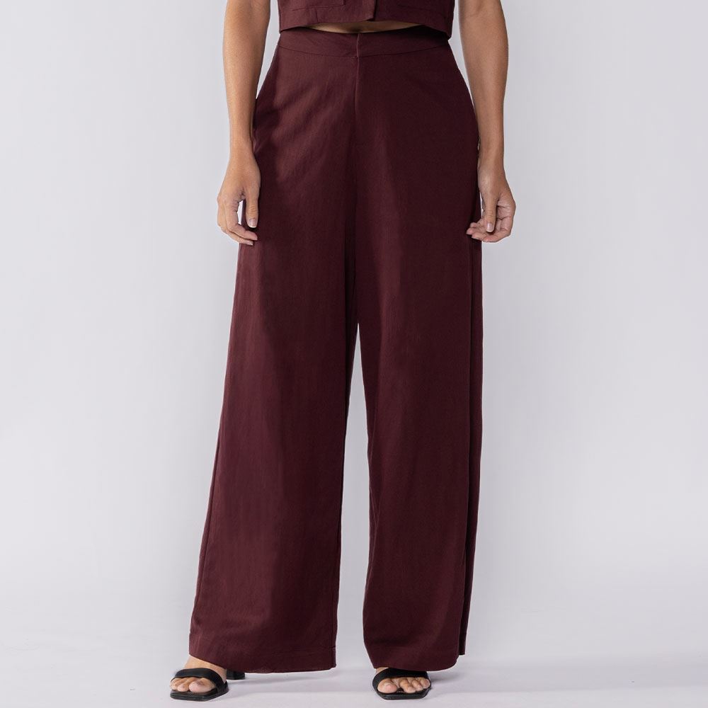 Calça Feminina Pantalona De Poliamida Patricia Foster Bordo