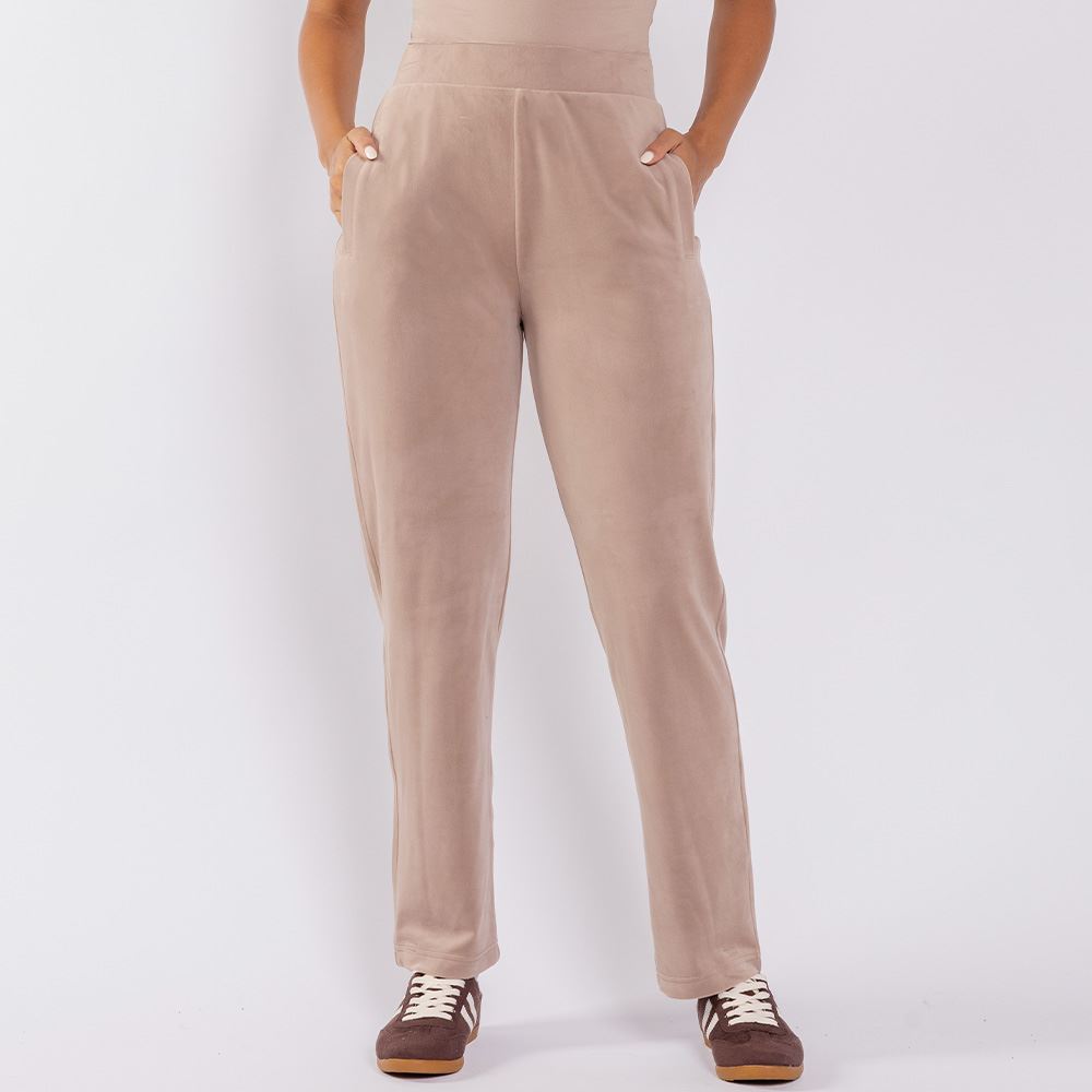 Calça Feminina Esportiva Reta em Plush Scream Bege Fendi
