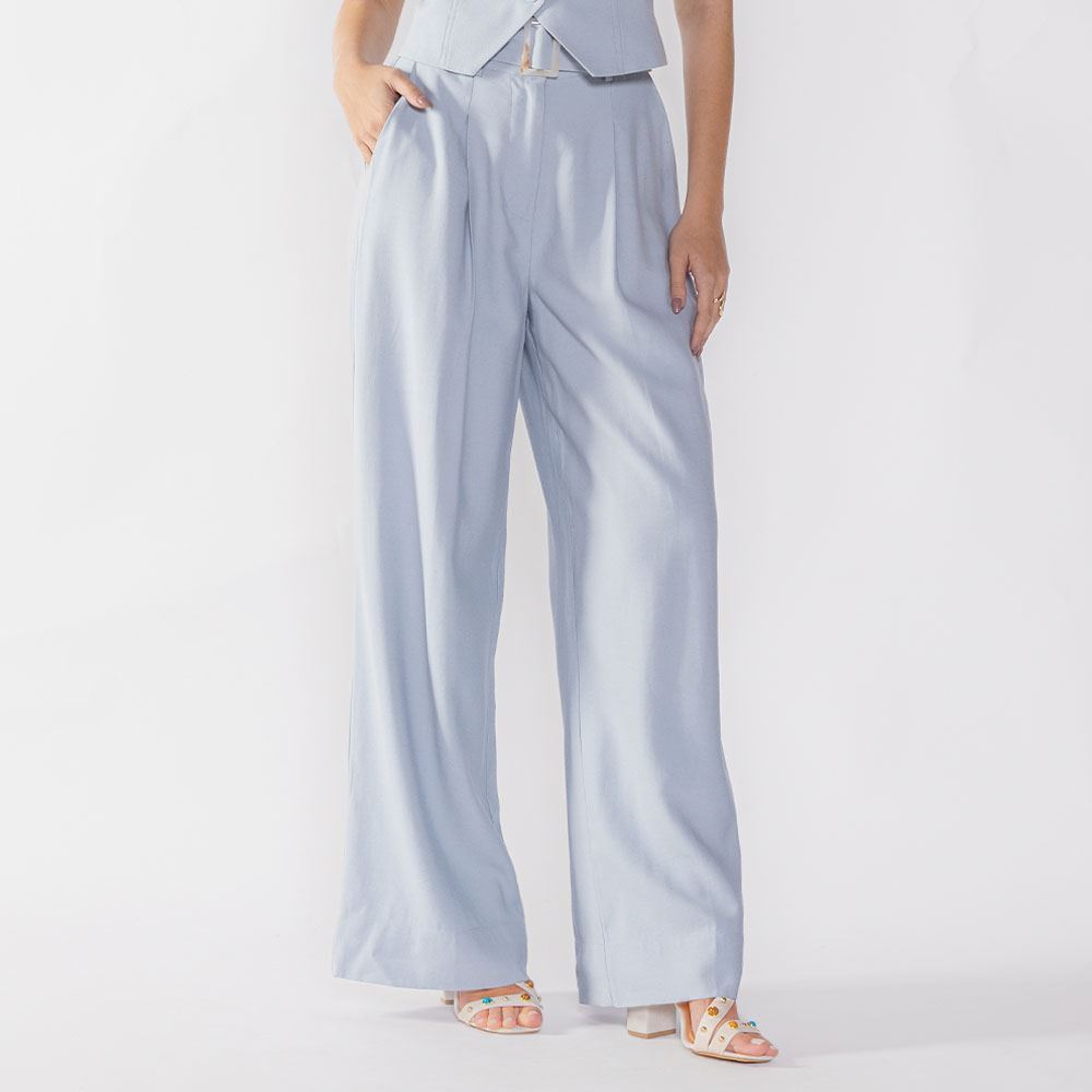 Calça Feminina Wide Leg Com Cinto Patricia Foster Azul