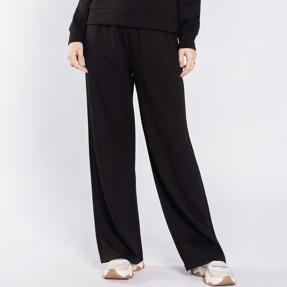 Calça Feminina Wide Leg Em Moletom Patricia Foster Preto