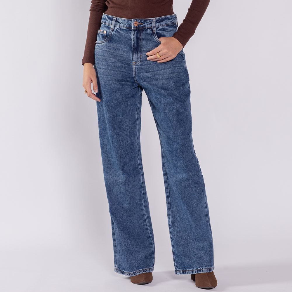 Calça Jeans Feminina Wide Leg Boby Blues  Azul Escuro