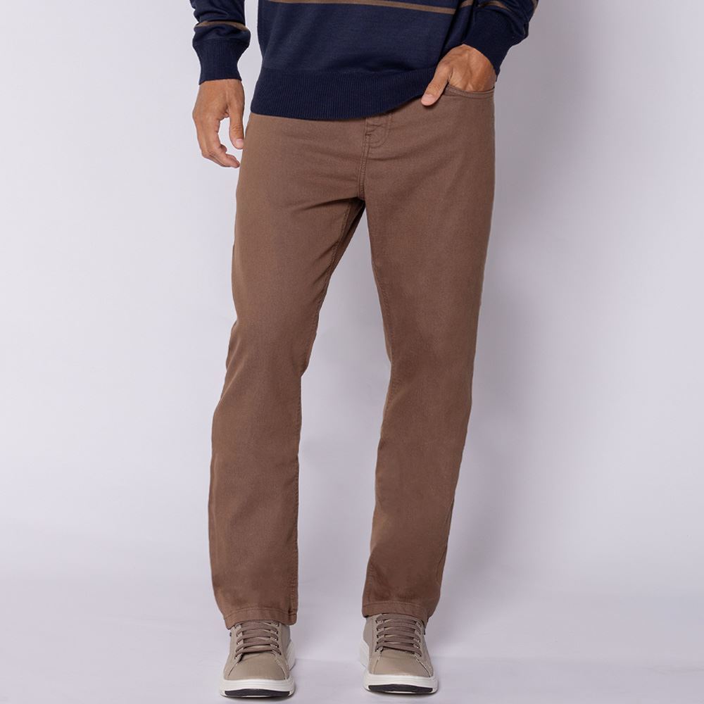 Calça Masculina Five Pocket Em Sarja Marc Alain Marrom