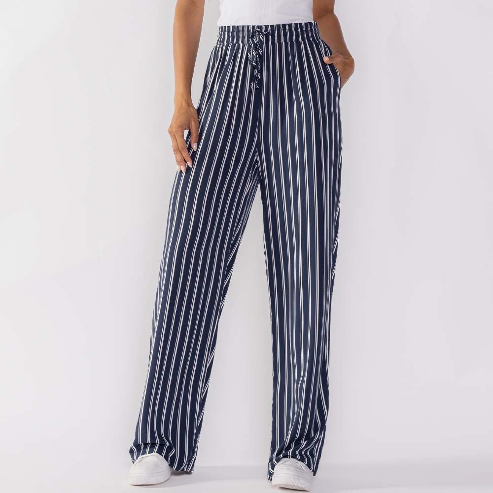 Calça Pantalona Estilo Pijama Listrada Patricia Foster Marinho