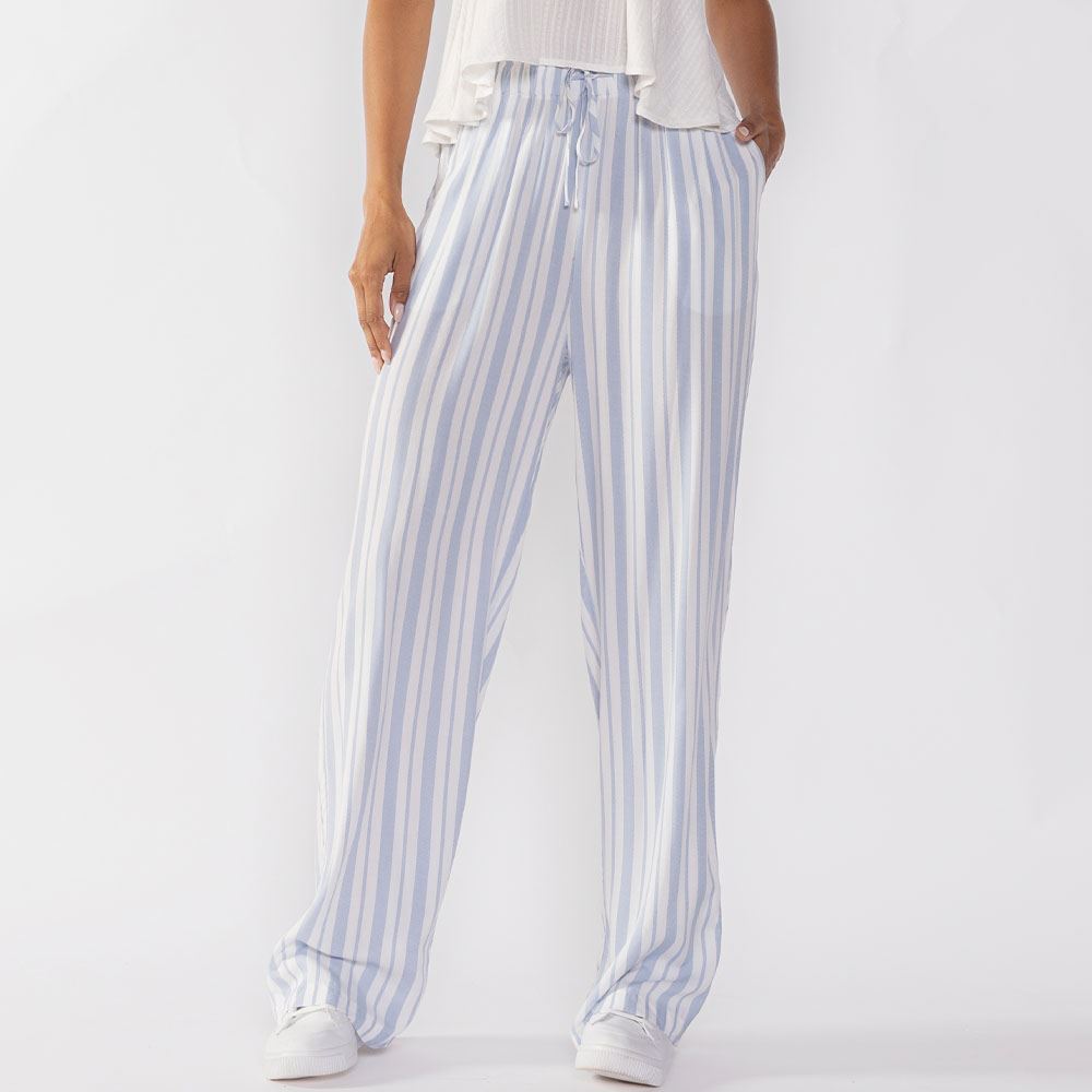Calça Pantalona Estilo Pijama Boby Blues Azul / Branco