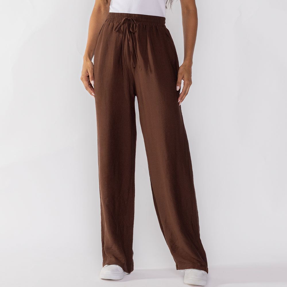 Calça Pantalona Estilo Pijama Patricia Foster Marrom