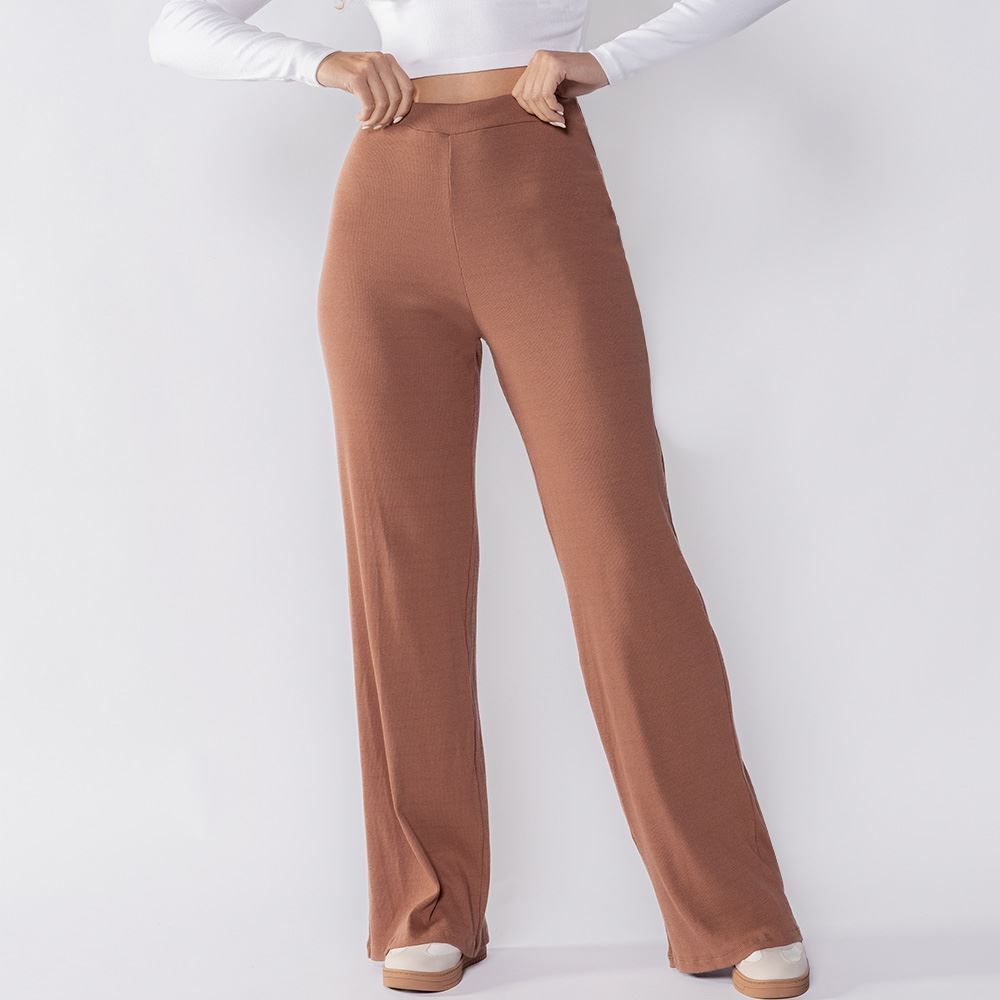 Calça Wide Leg Feminina Em Ribana Boby Blues Capuccino
