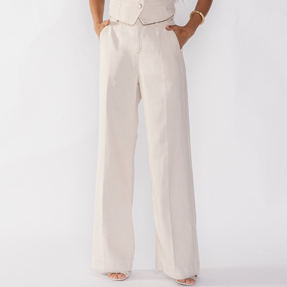 Calça Wide Leg Feminina Patricia Foster Linho