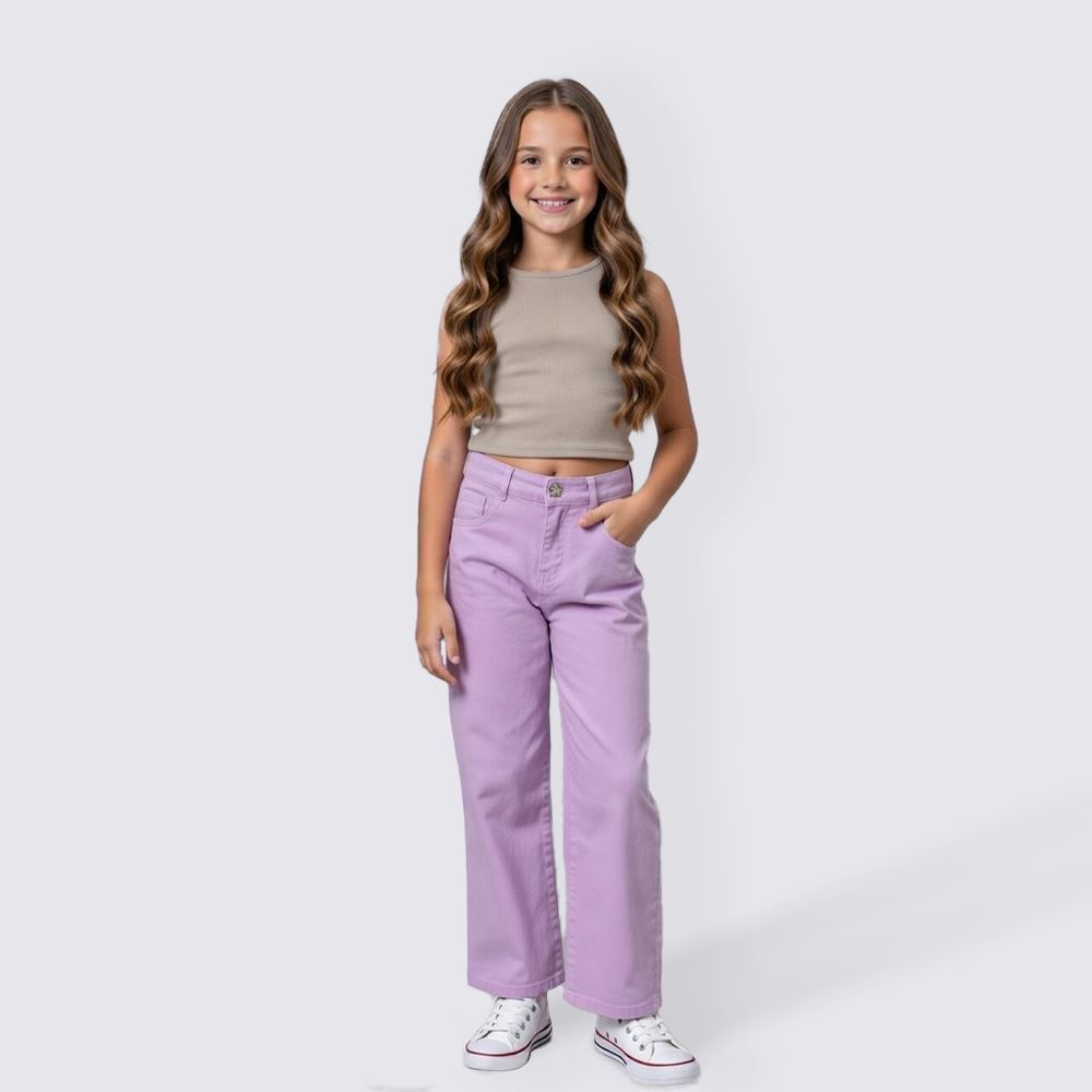 Calça Wide Leg Infantil Menina 4 a 10 Anos Marmelada Rosa Orquidea