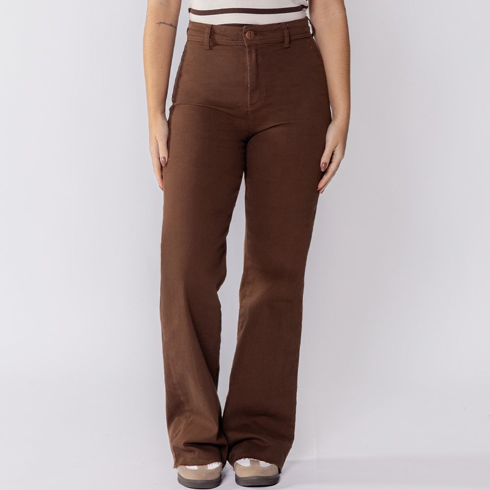 Calça Wide Leg Jeans Feminina Boby Blues Marrom