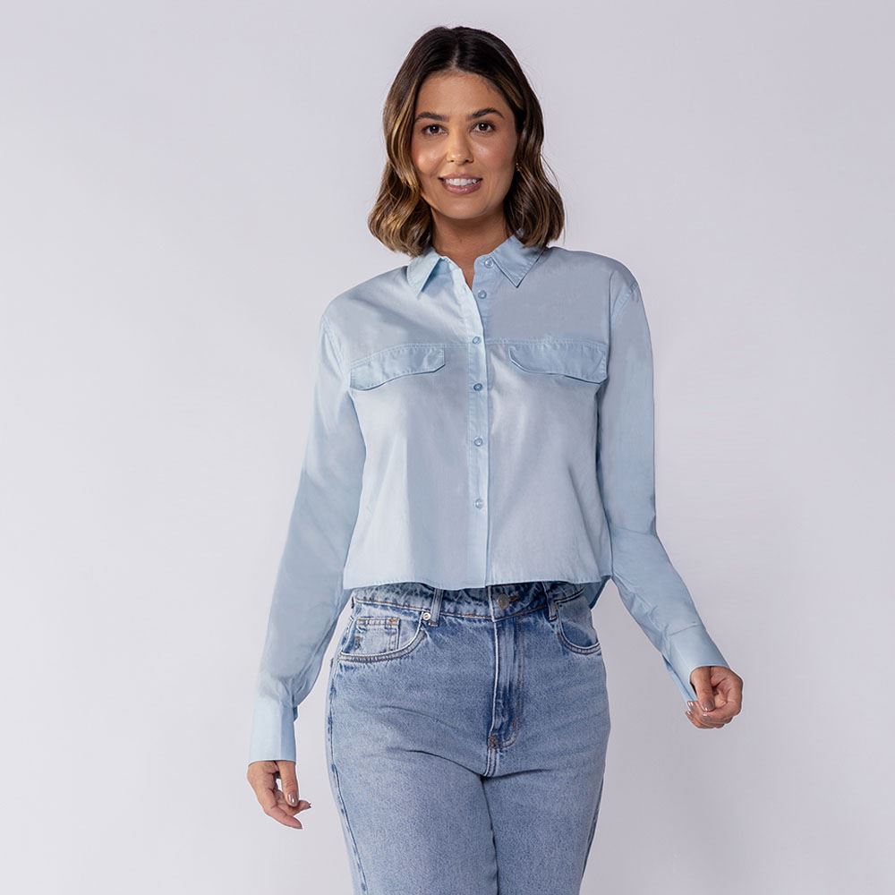 Camisa Cropped Manga Longa Boby Blues Azul