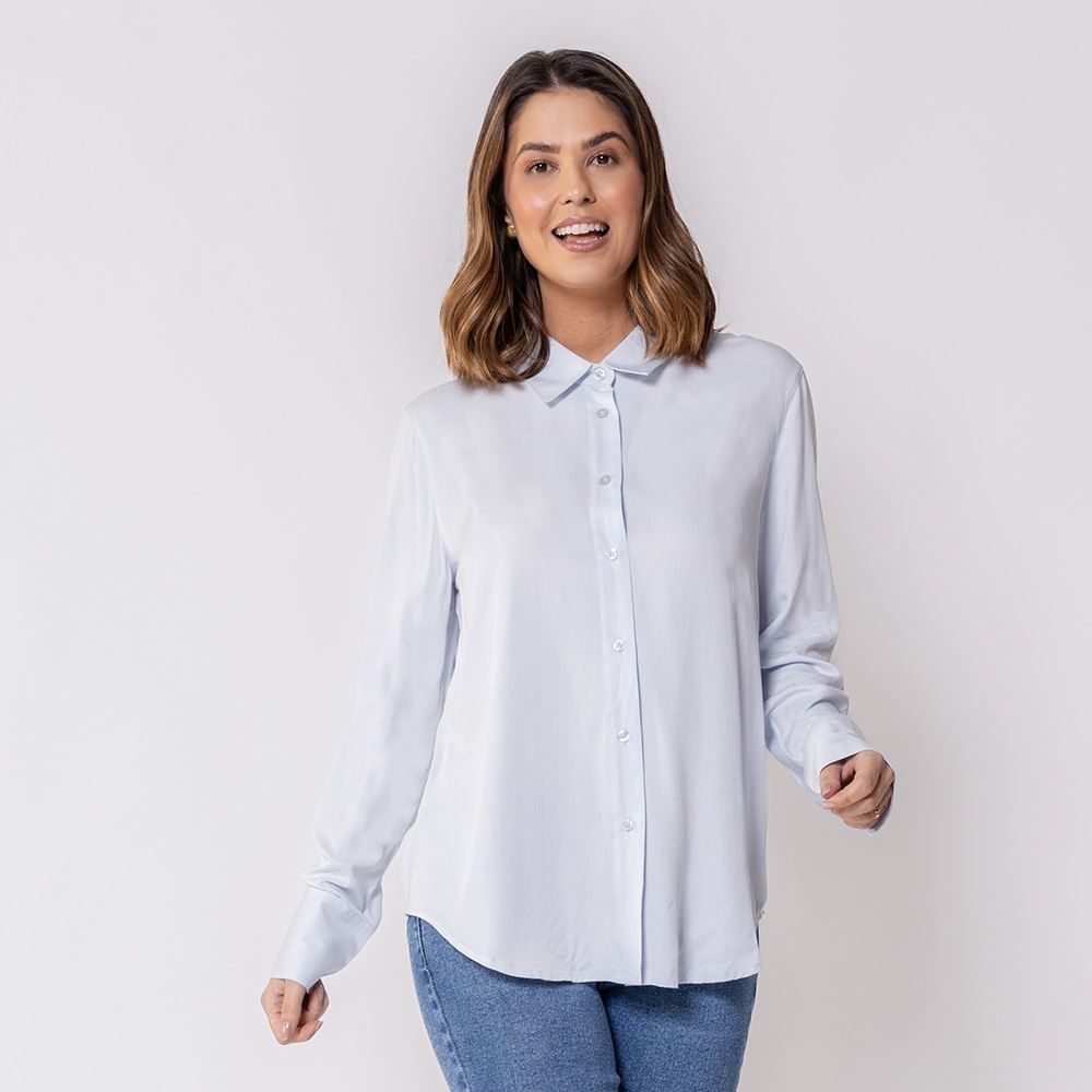 Camisa Feminina Manga Longa Patricia Foster Azul