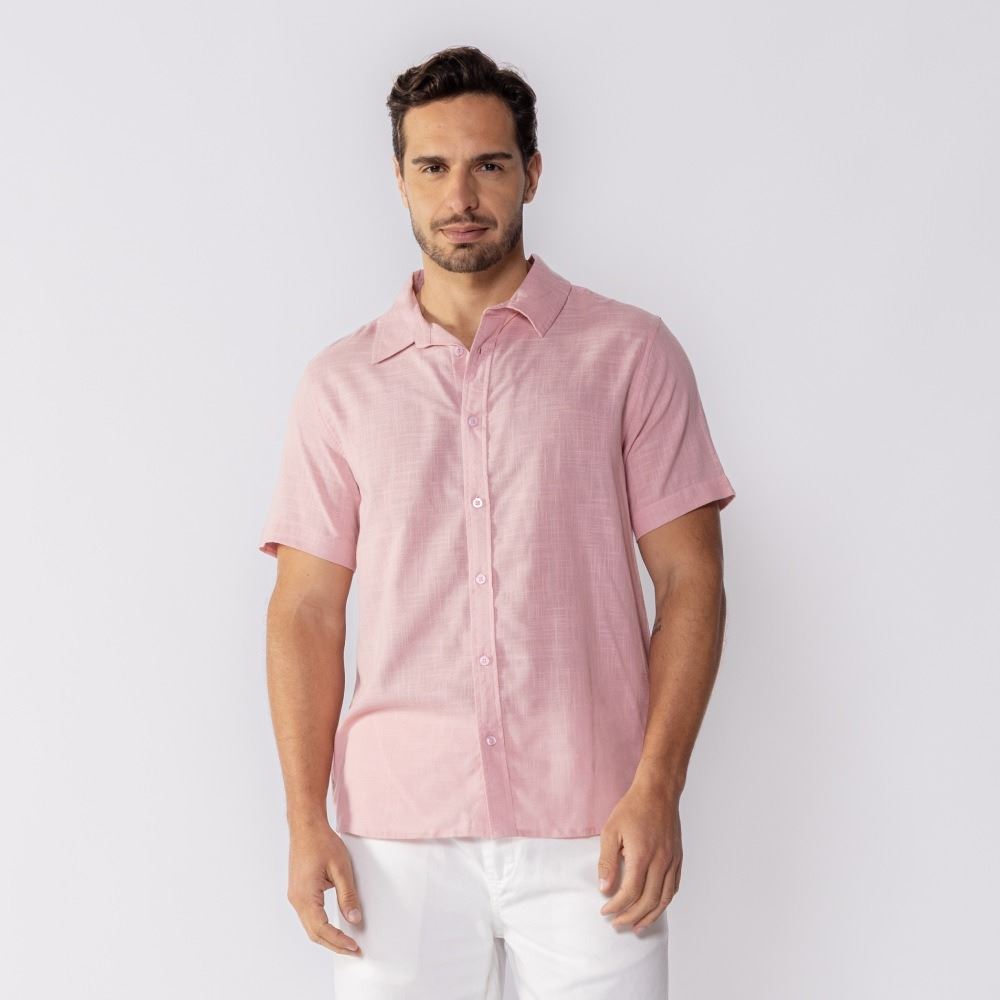Camisa Masculina De Botão Manga Curta Marc Alain Rosa