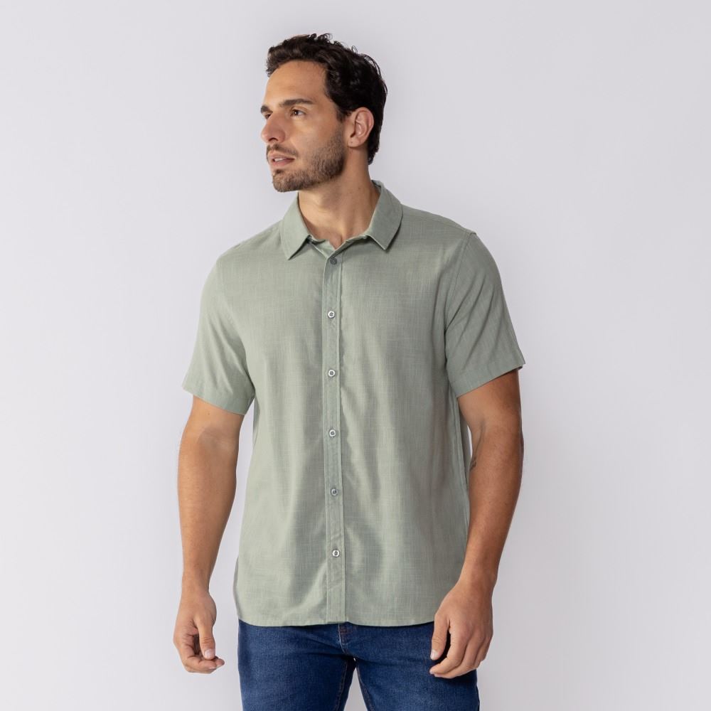 Camisa Masculina De Botão Manga Curta Marc Alain Verde