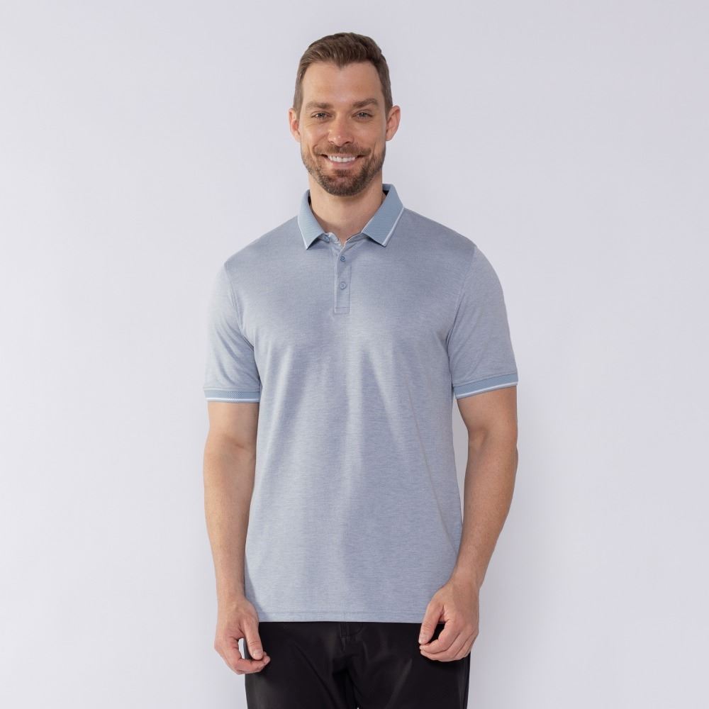 Camisa Polo Masculina De Algodão Marc Alain Azul/Off White