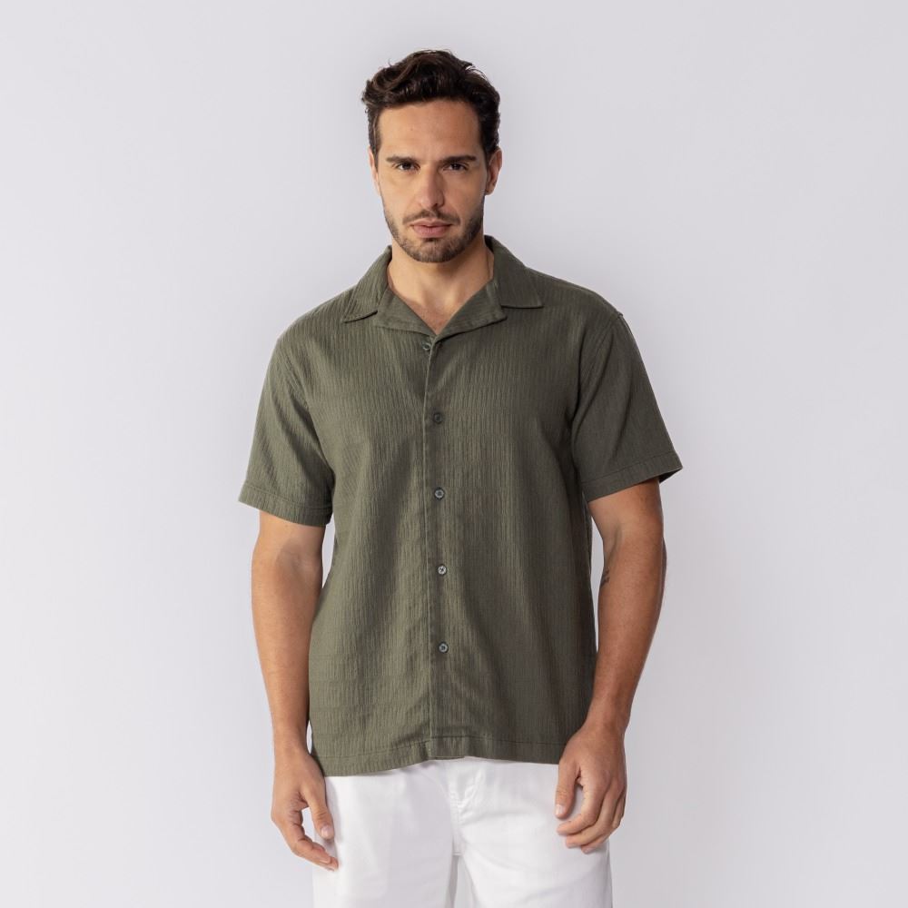 Camisa Masculina De Botão Com Textura Thing Verde