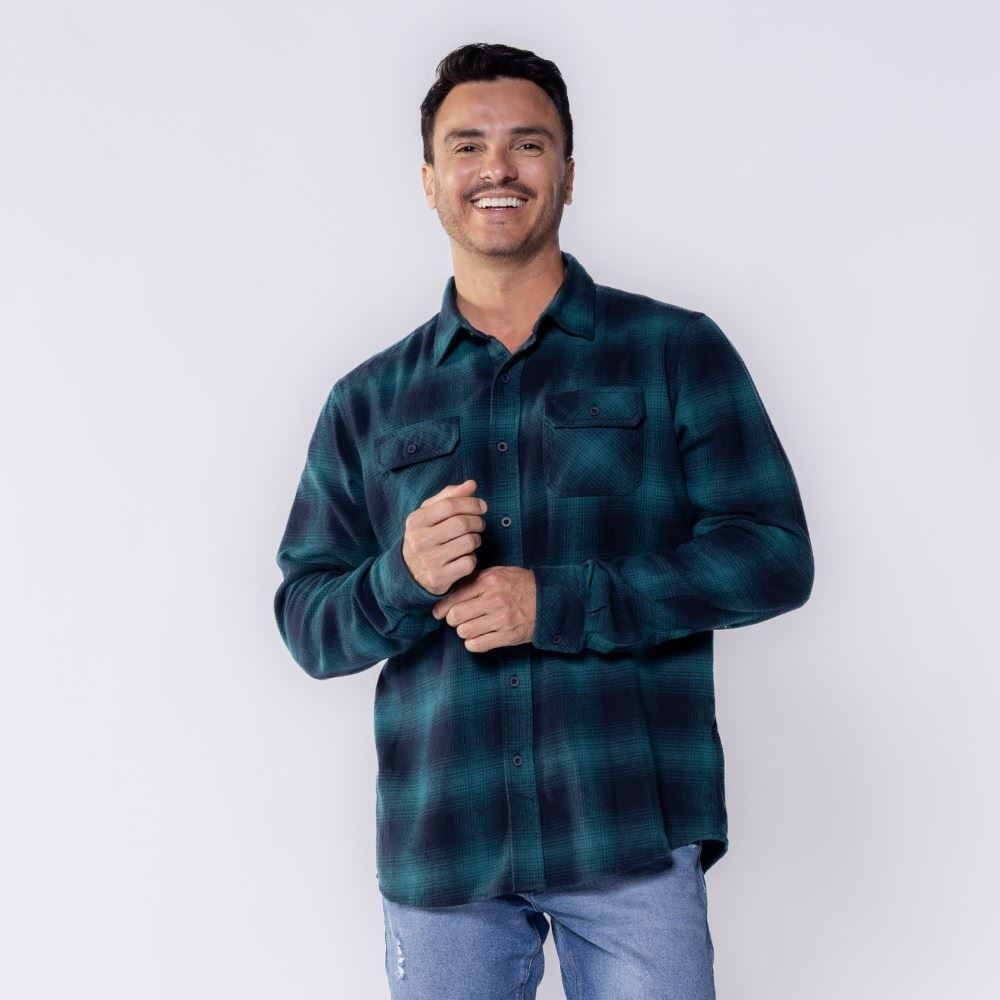 Camisa Masculina Xadrez De Flanela Marc Alain Xadrez 2 Vd/Mar