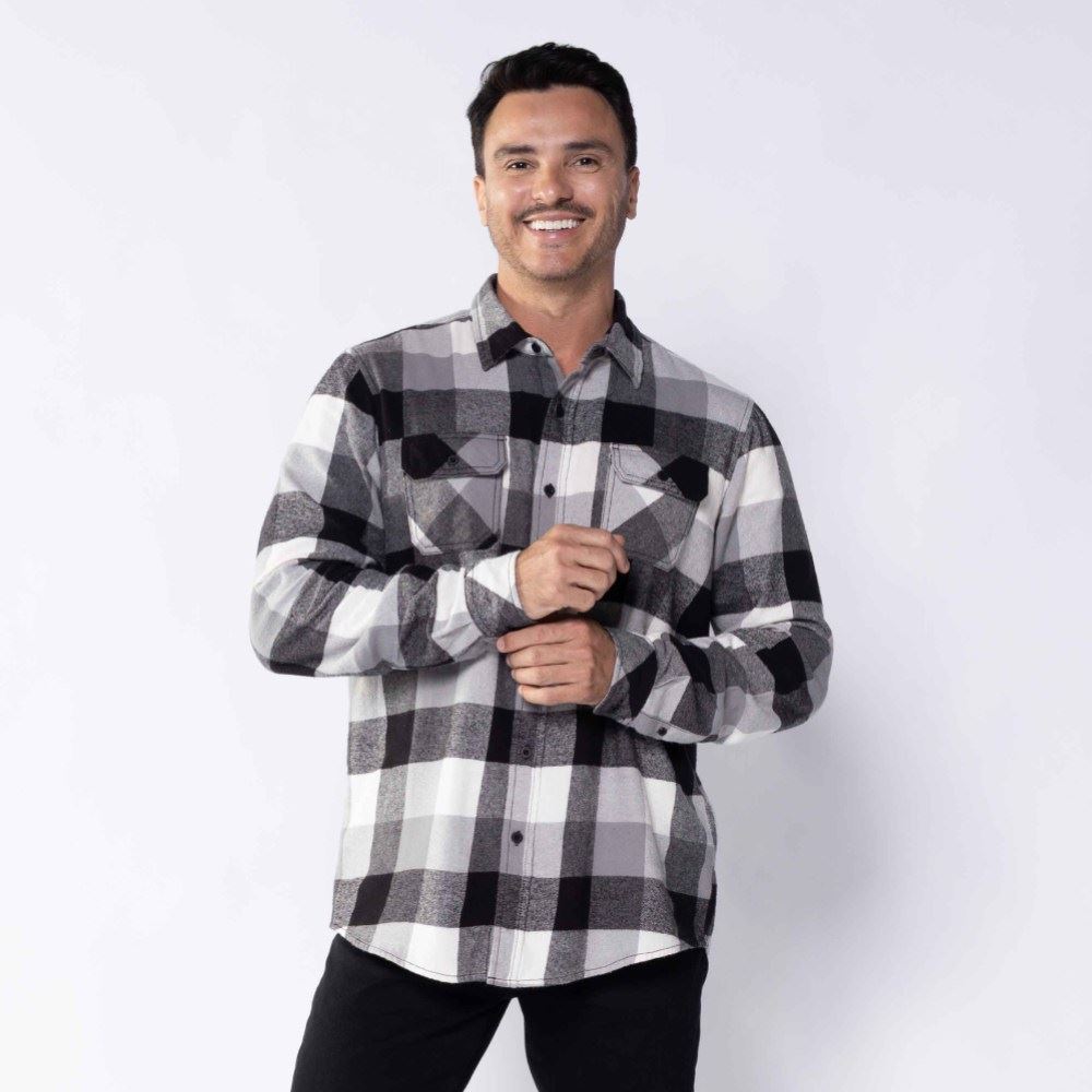 Camisa Masculina Xadrez De Flanela Marc Alain Xadrez 9 Pto/Bco