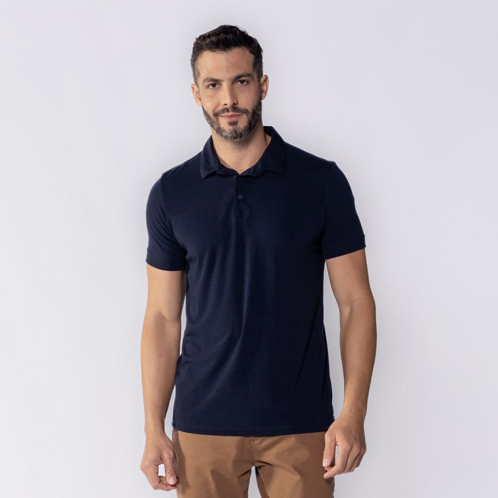 Camisa Polo Masculina De Algodão Marc Alain Azul Marinho