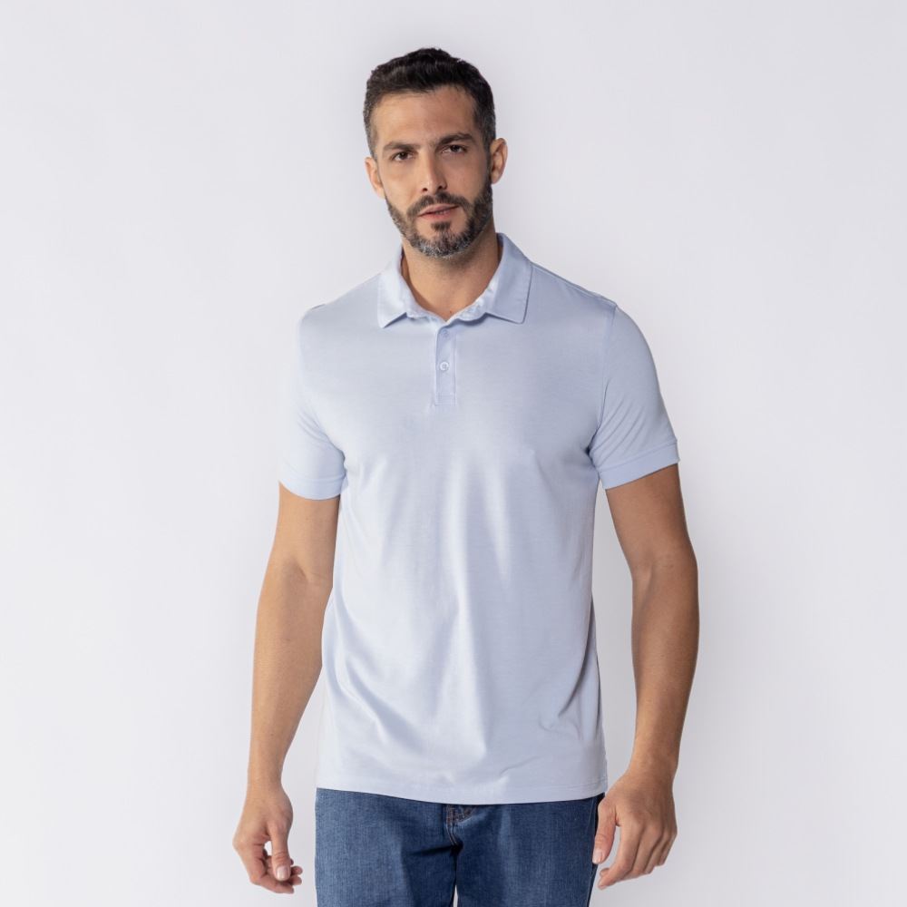 Camisa Polo Masculina De Algodão Marc Alain Azul Claro