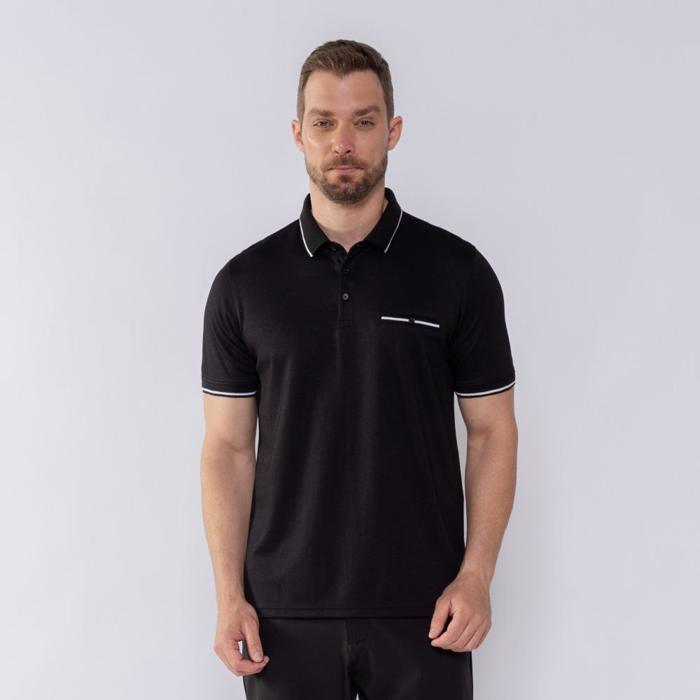 Camisa Polo Masculina Jacquard Marc Alain Preto/Fendi