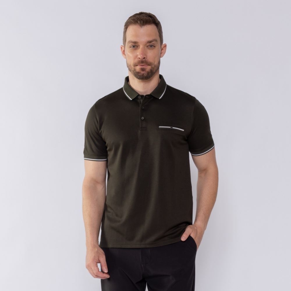 Camisa Polo Masculina Jacquard Marc Alain Verde/Off White