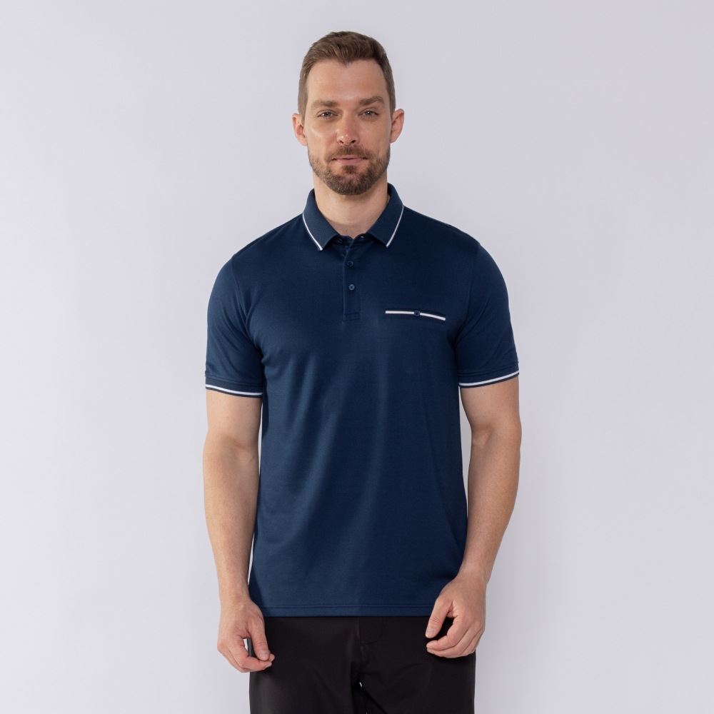 Camisa Polo Masculina Jacquard Marc Alain Marinho/Indigo