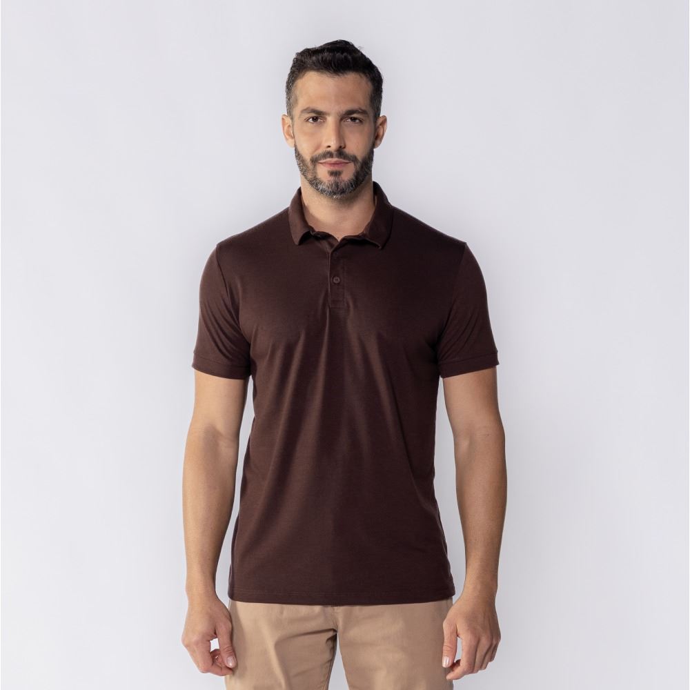 Camisa Polo Masculina De Malha Piquet Tech Marc Alain Marrom