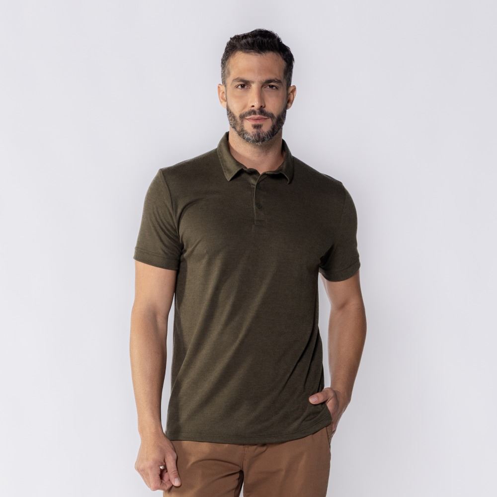 Camisa Polo Masculina De Malha Piquet Tech Marc Alain Verde Militar