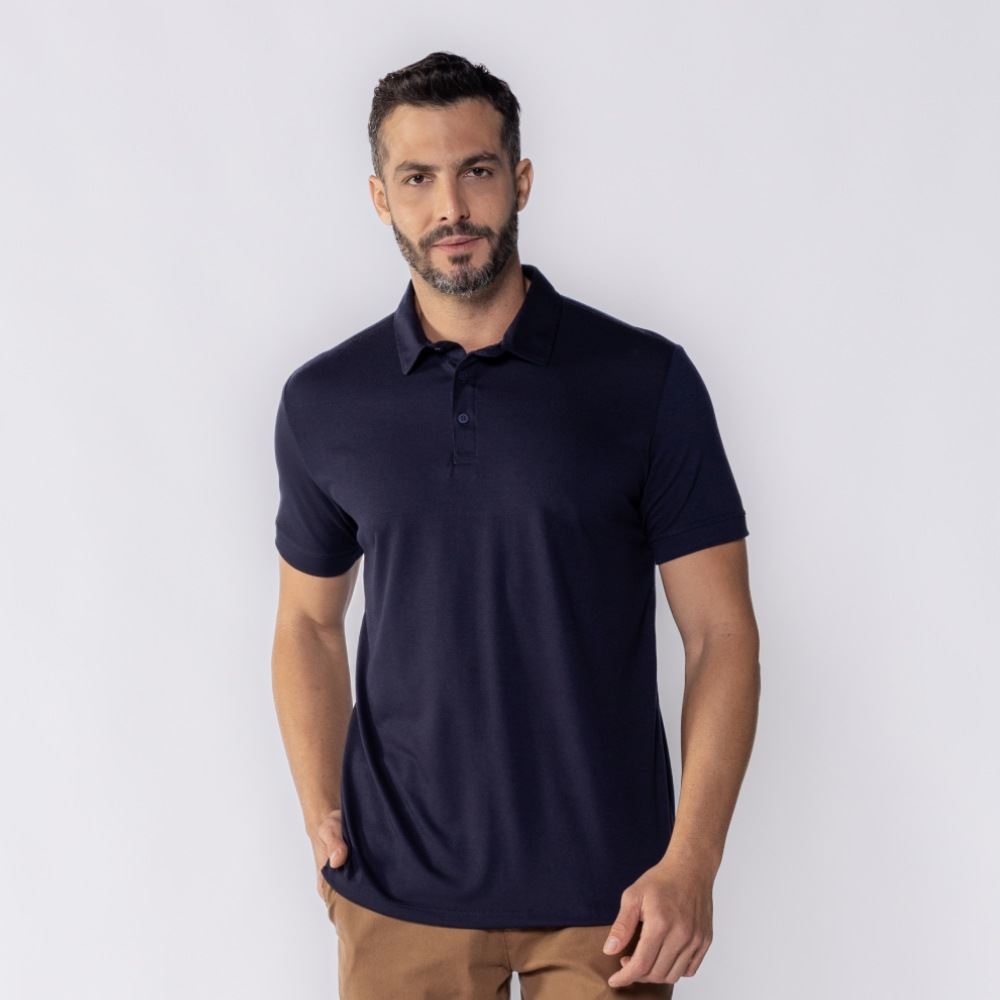 Camisa Polo Masculina De Malha Piquet Tech Marc Alain Azul Marinho