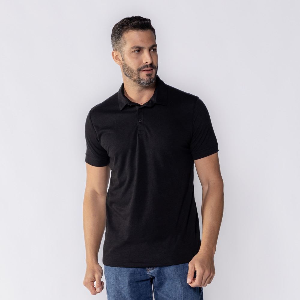 Camisa Polo Masculina De Malha Piquet Tech Marc Alain Preto