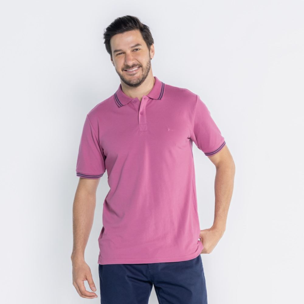 Camisa Polo Piquet Masculina Marc Alain Rosa Cha/Lavanda
