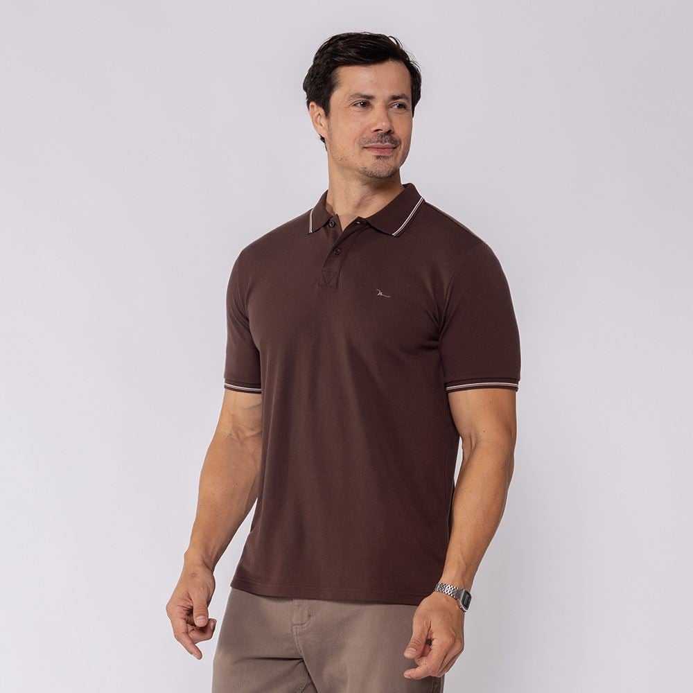Camisa Polo Piquet Masculina Marc Alain Marrom